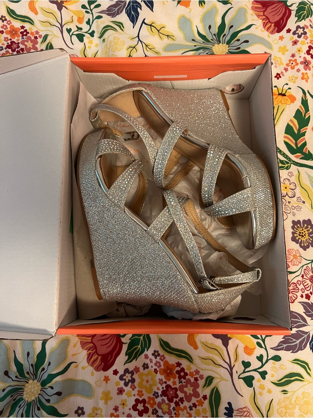 Silver Sparkle Wedge Sandals for Women - Strappy Glitter Heels